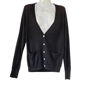 Fat Face Wool Blend Grandpa Cardigan Black 2 Pockets Grandma Women's Size 8